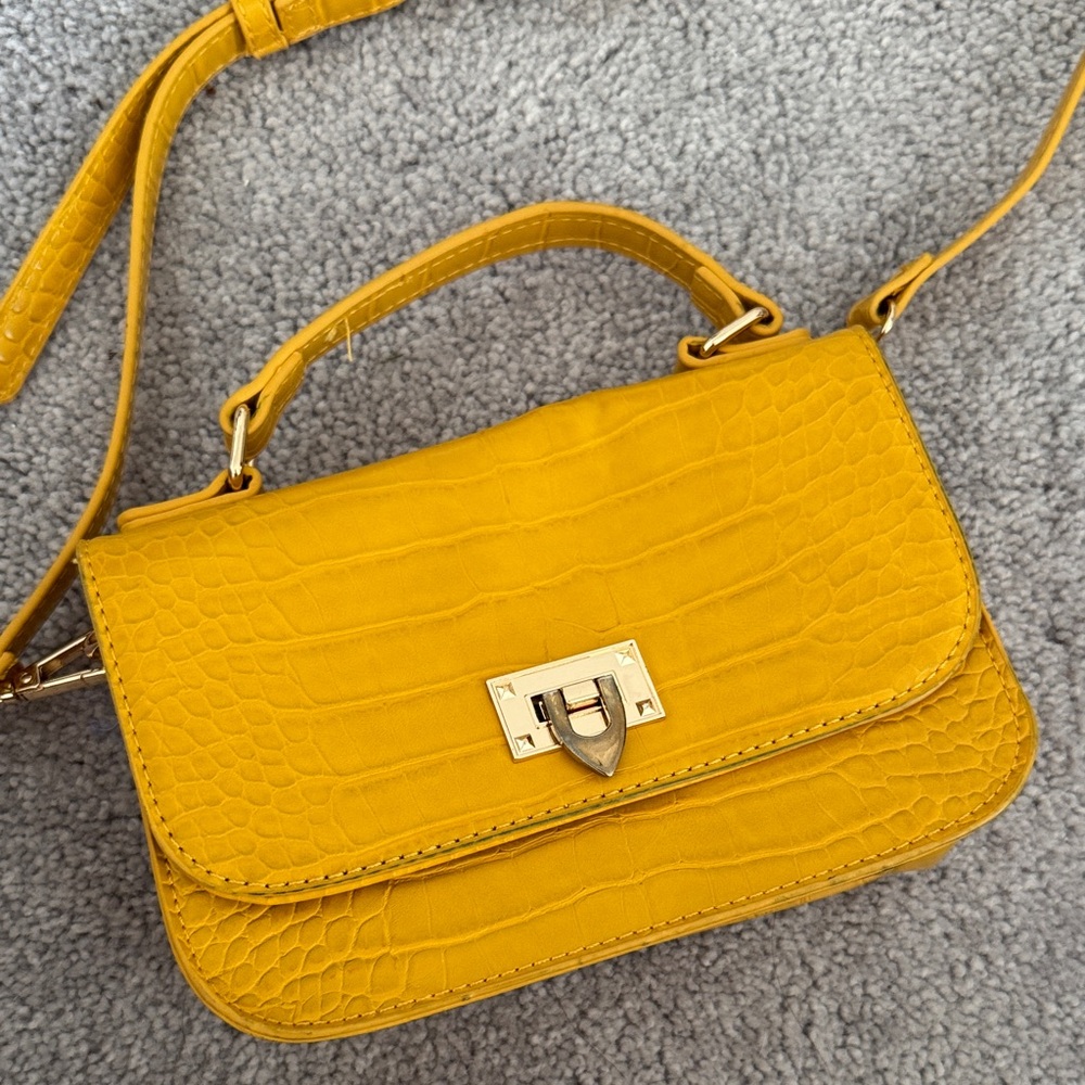 Madison West Yellow Croc-Embossed Crossbody Bag
